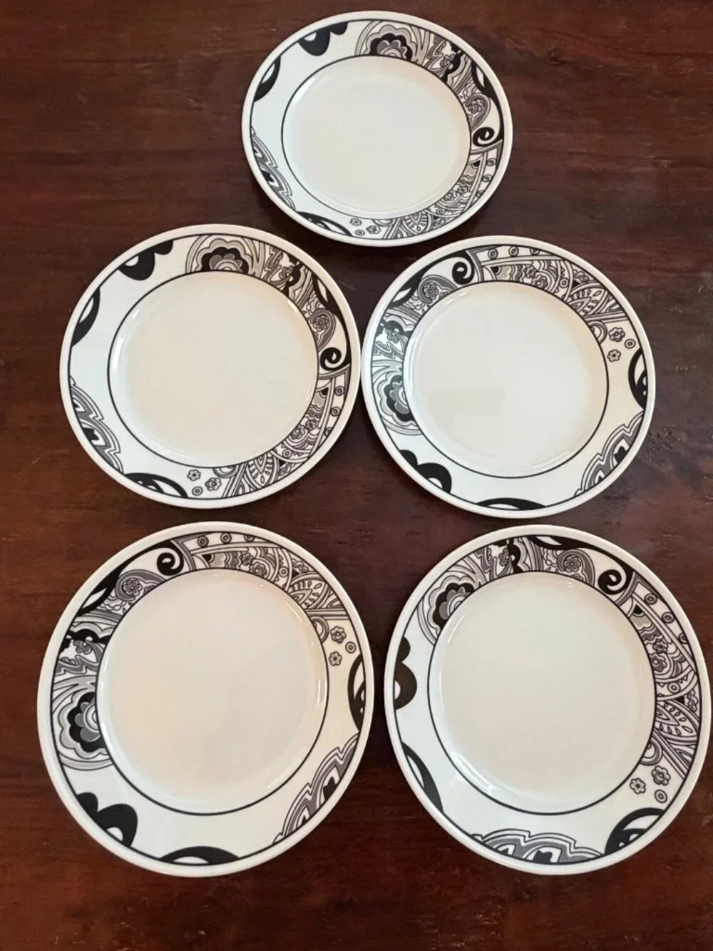 Corelle Black White Paisley‎ Salad Plates set of 5 Vitrelle 8”